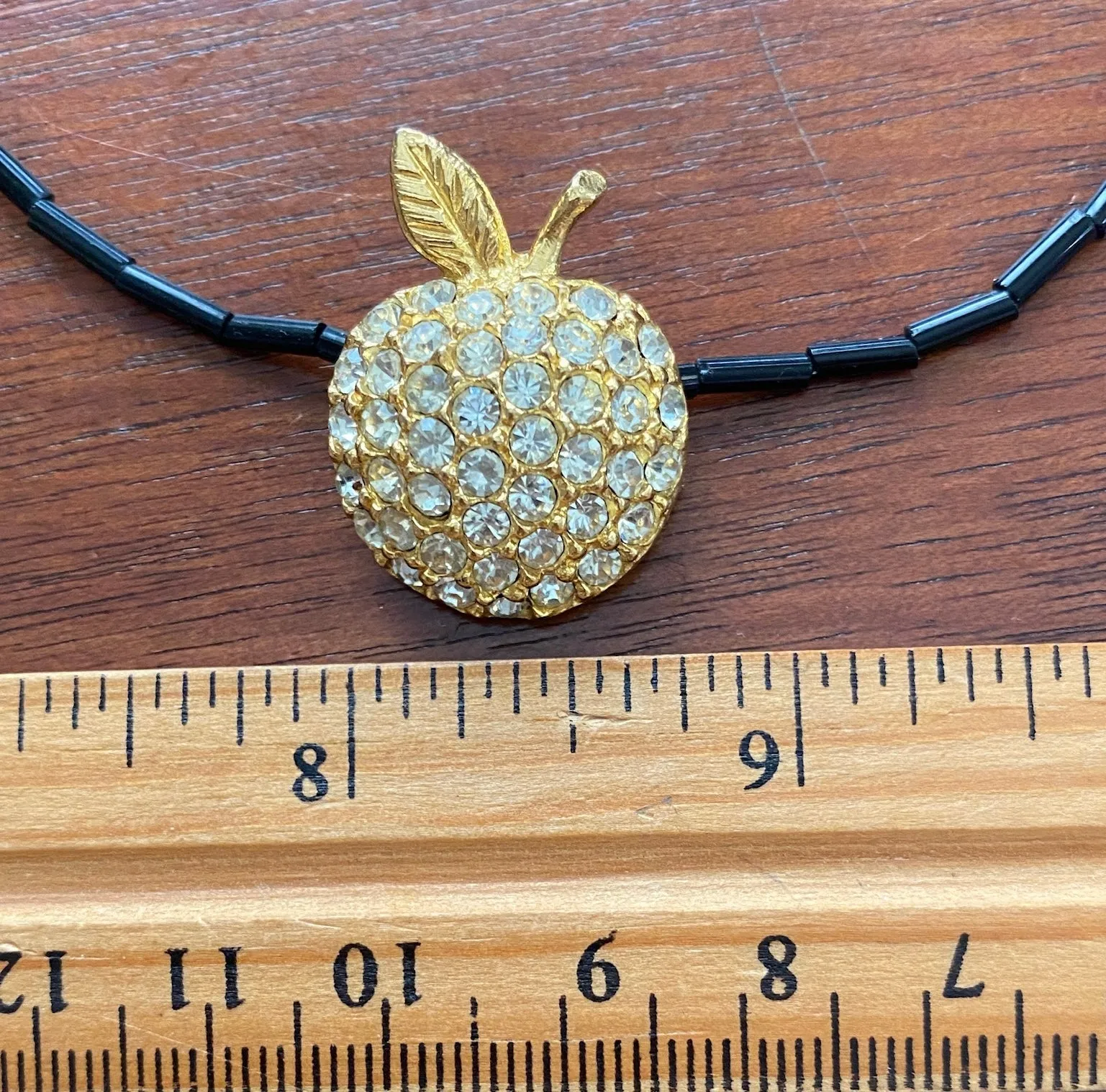 Black Bead Apple Gold Tone Rhinestone Choker Necklace