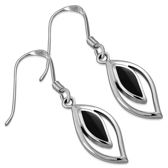 Black Onyx Drop Silver Earrings