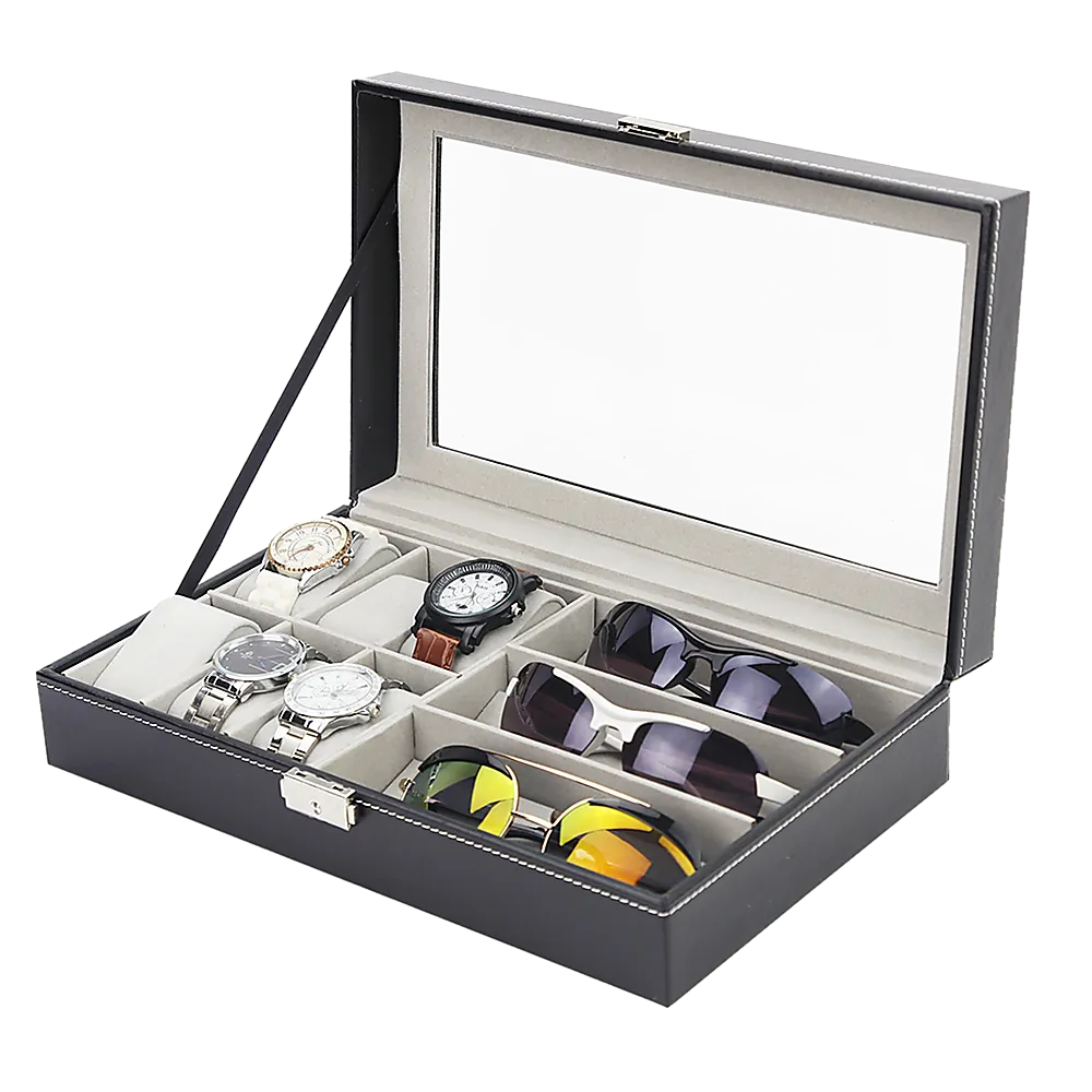 Black PU Leather Watch and Sunglasses Display Box