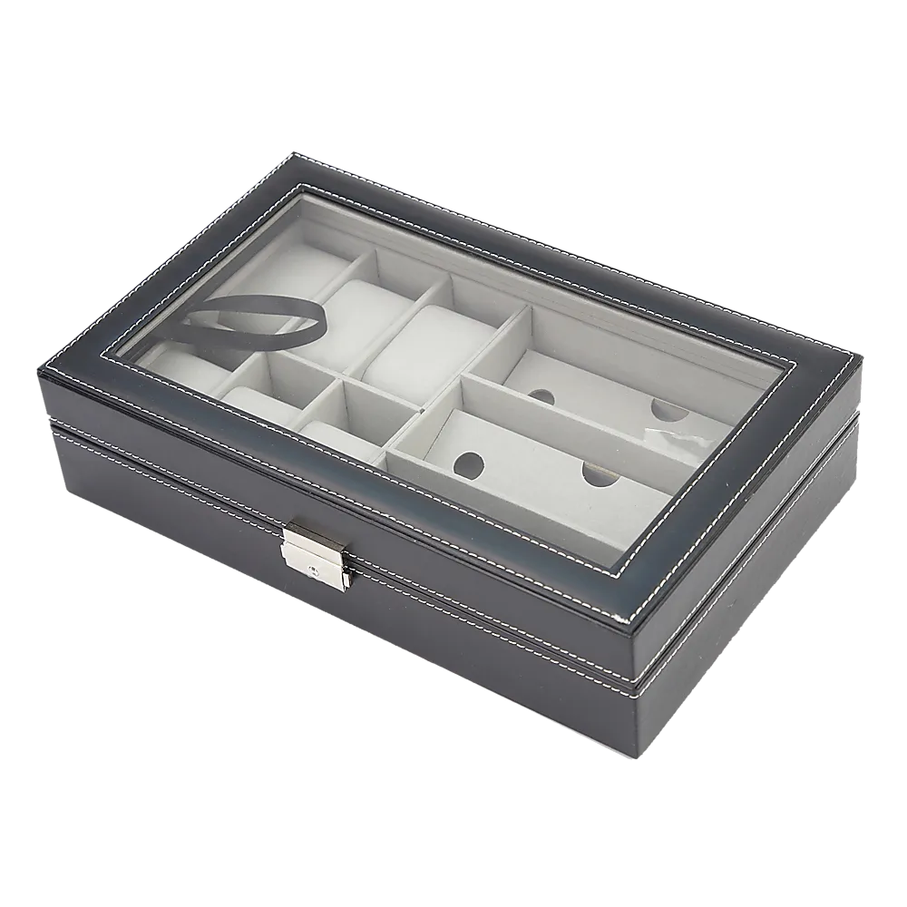 Black PU Leather Watch and Sunglasses Display Box