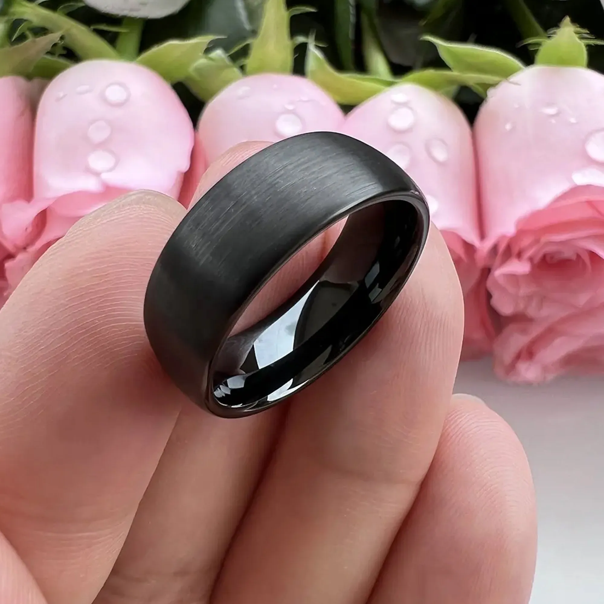 Black Tungsten Carbide Ring For Men and Women. 8mm Dome Shape, Barrel, Comfort Fit Wedding Band, Pinky, Statement or Thumb RIng