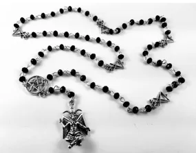 Black/Silver Rosary Necklace w/ Hanging Baphomet Detail