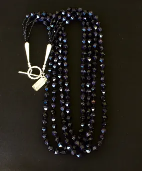 Blue Sandstone Faceted Star Cut 4-Strand Necklace with Czechoslovakian Nailheads and Sterling Silver