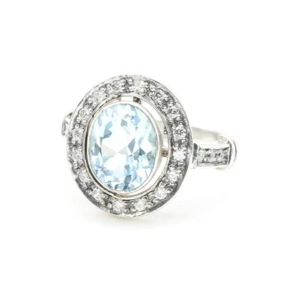 Blue Victorian Ring - Vintage Aquamarine Ring, Blue Oval Ring