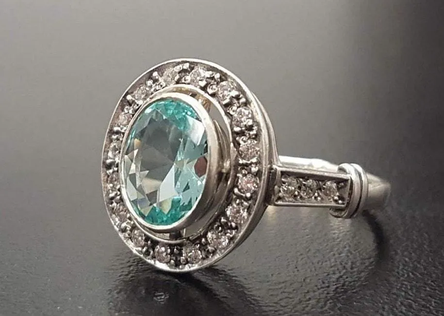 Blue Victorian Ring - Vintage Aquamarine Ring, Blue Oval Ring