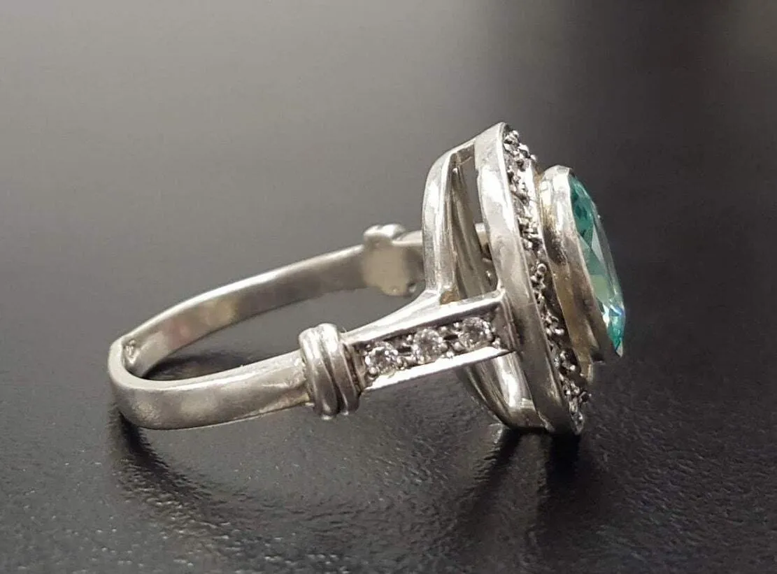 Blue Victorian Ring - Vintage Aquamarine Ring, Blue Oval Ring