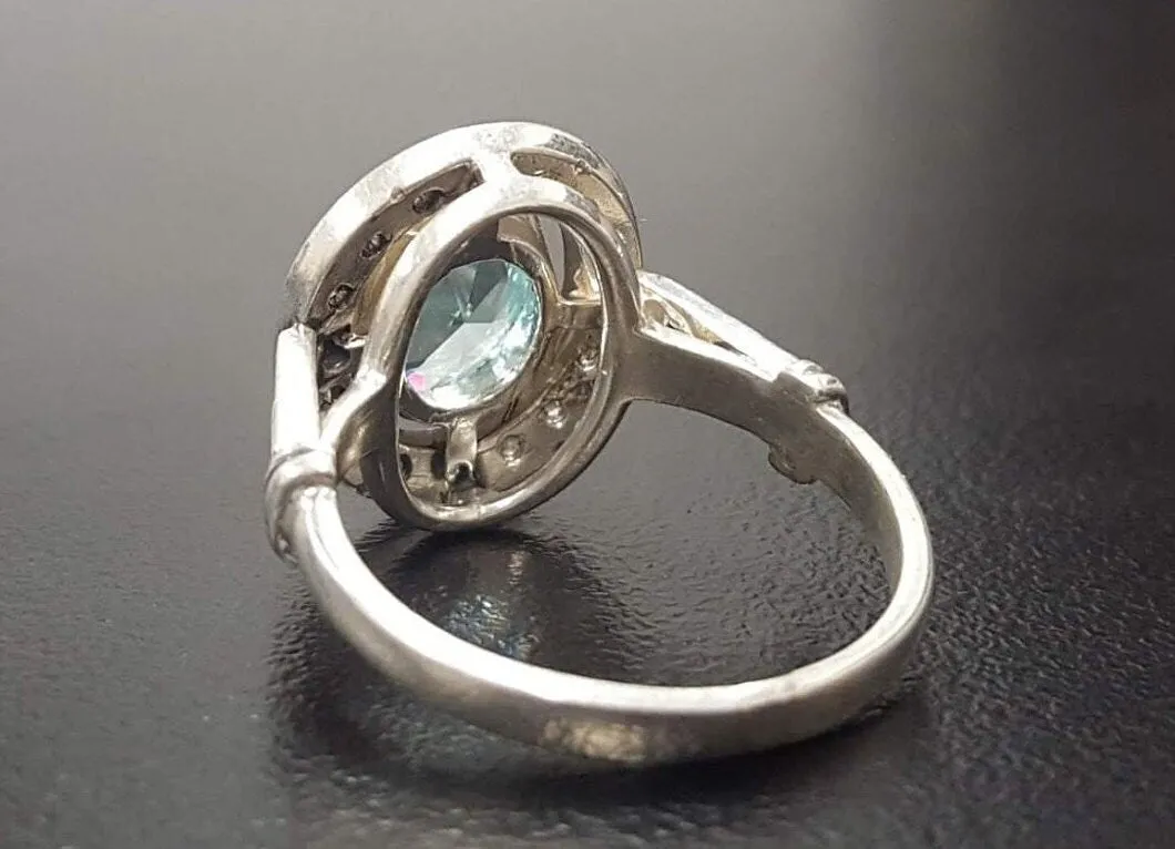 Blue Victorian Ring - Vintage Aquamarine Ring, Blue Oval Ring