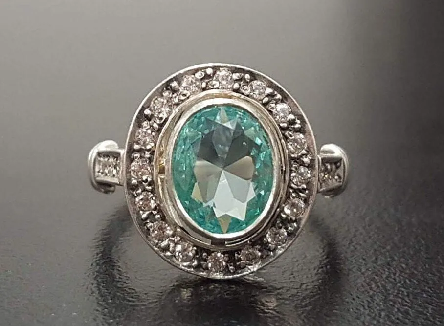 Blue Victorian Ring - Vintage Aquamarine Ring, Blue Oval Ring