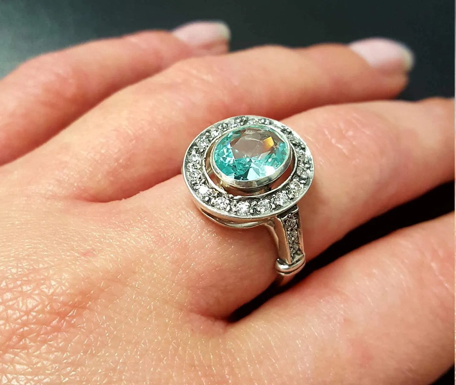 Blue Victorian Ring - Vintage Aquamarine Ring, Blue Oval Ring