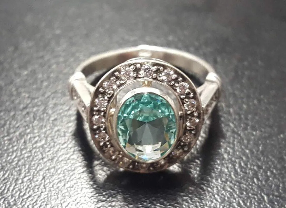 Blue Victorian Ring - Vintage Aquamarine Ring, Blue Oval Ring