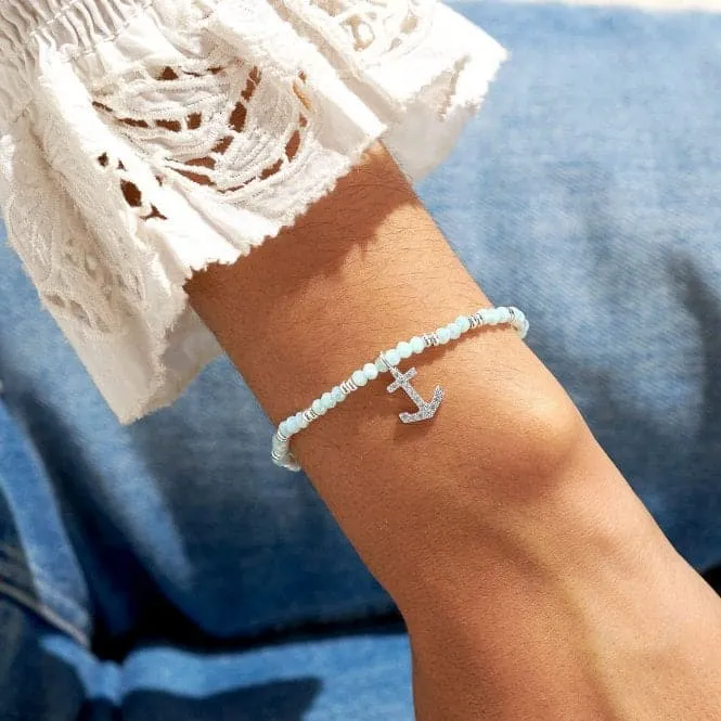 Boho Beads Anchor Blue & Silver 17.5cm Stretch Bracelet 6810