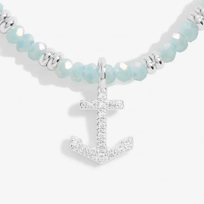 Boho Beads Anchor Blue & Silver 17.5cm Stretch Bracelet 6810