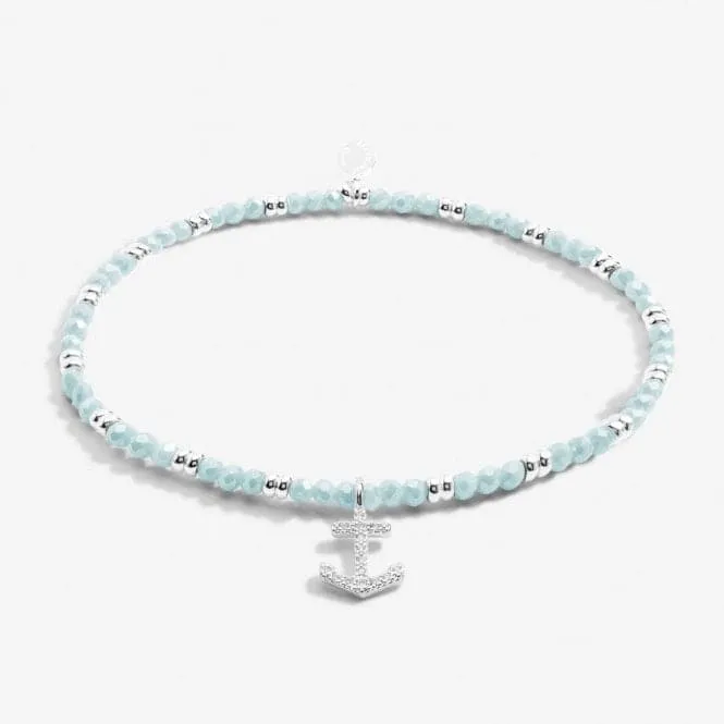 Boho Beads Anchor Blue & Silver 17.5cm Stretch Bracelet 6810