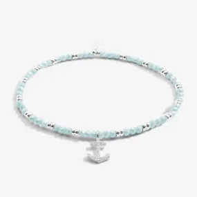 Boho Beads Anchor Blue & Silver 17.5cm Stretch Bracelet 6810