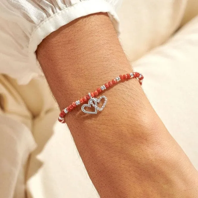 Boho Beads Double Heart Coral & Silver 17.5cm Stretch Bracelet 6806