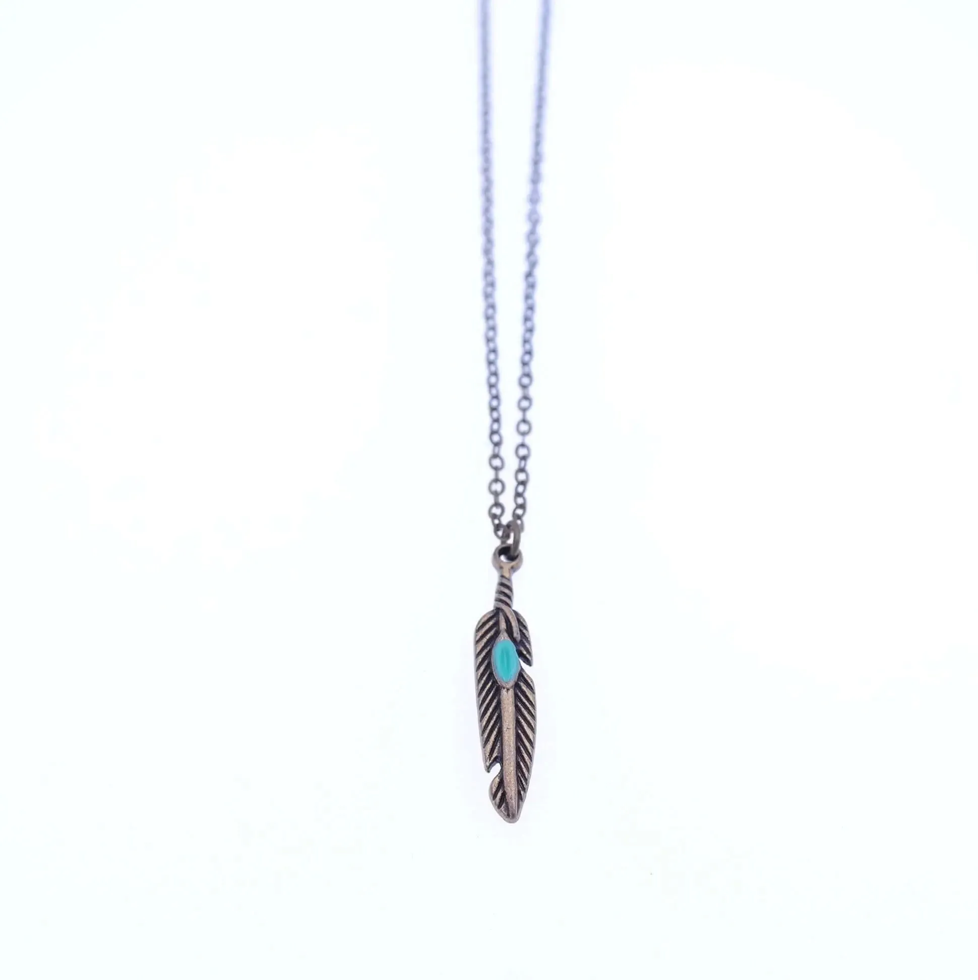 Boho Feather Charm Necklace with Turquoise Detail - antique gold & antique silver