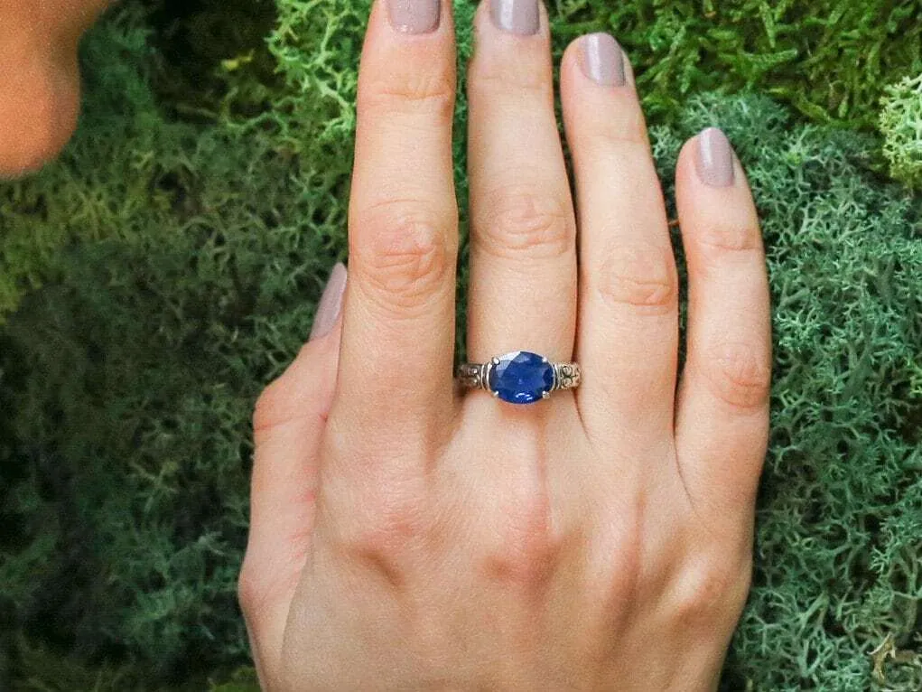 Boho Sapphire Ring - Blue Solitaire Ring - Statement Sapphire Ring