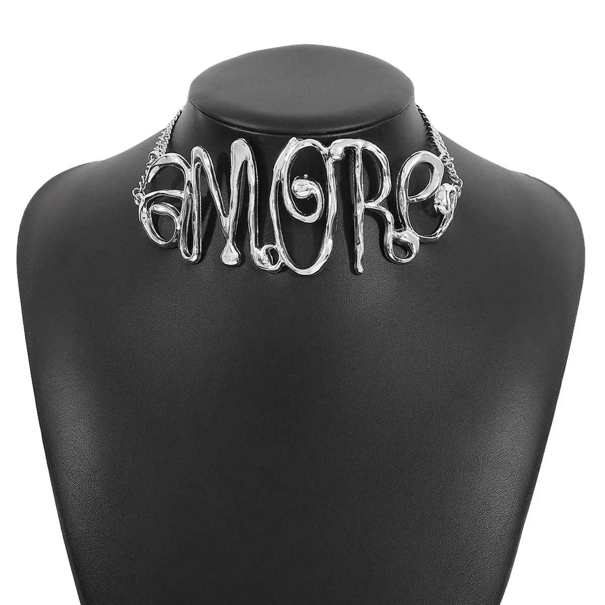 Bold Silver 'AMORE' Statement Necklace -jltn0696