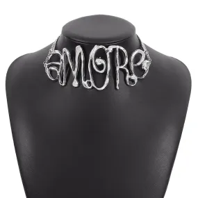 Bold Silver 'AMORE' Statement Necklace -jltn0696