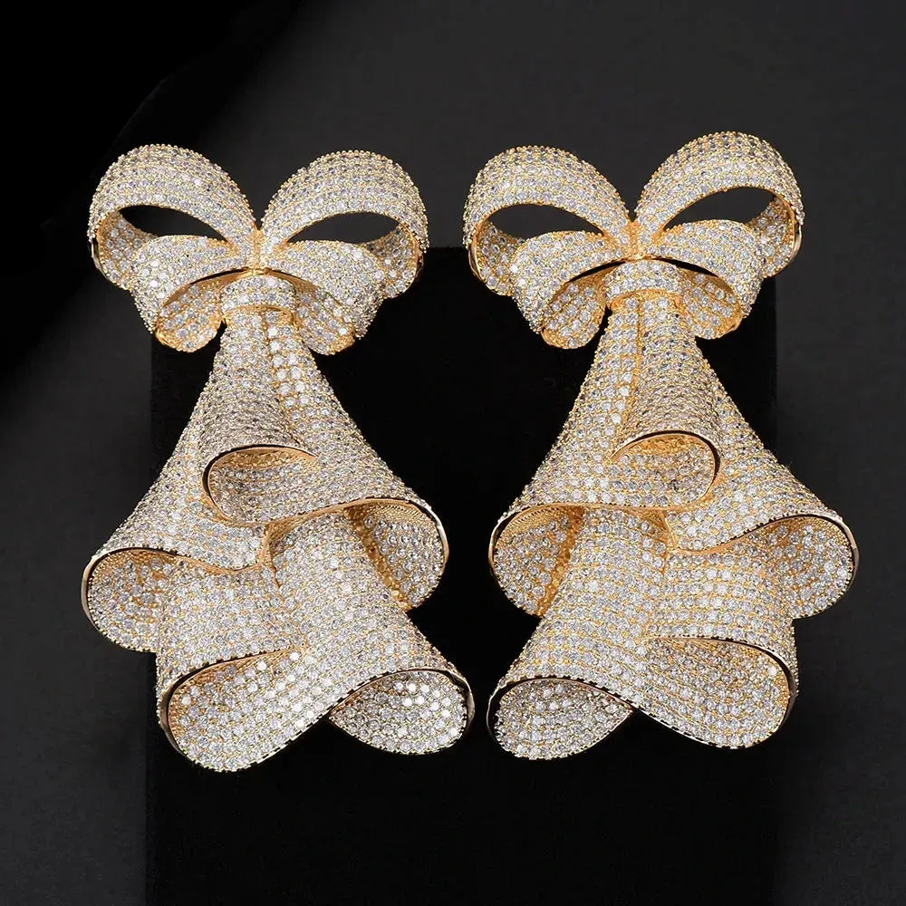 Bowknot Cubic Zirconia Statement Long Dangle Earrings For Women