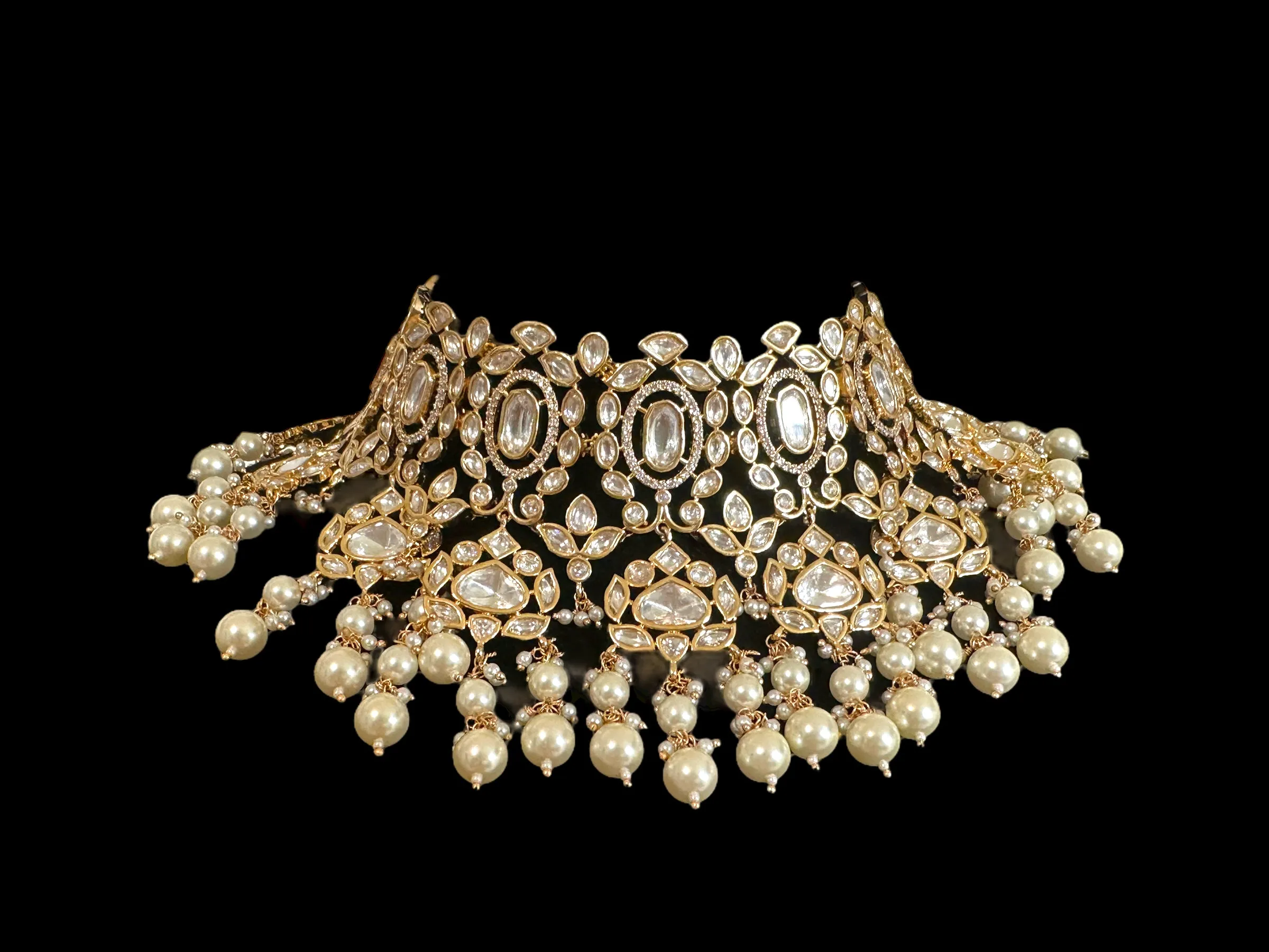 BR312 Bridal choker with earrings tika in pearls ( READY TO SHIP  )