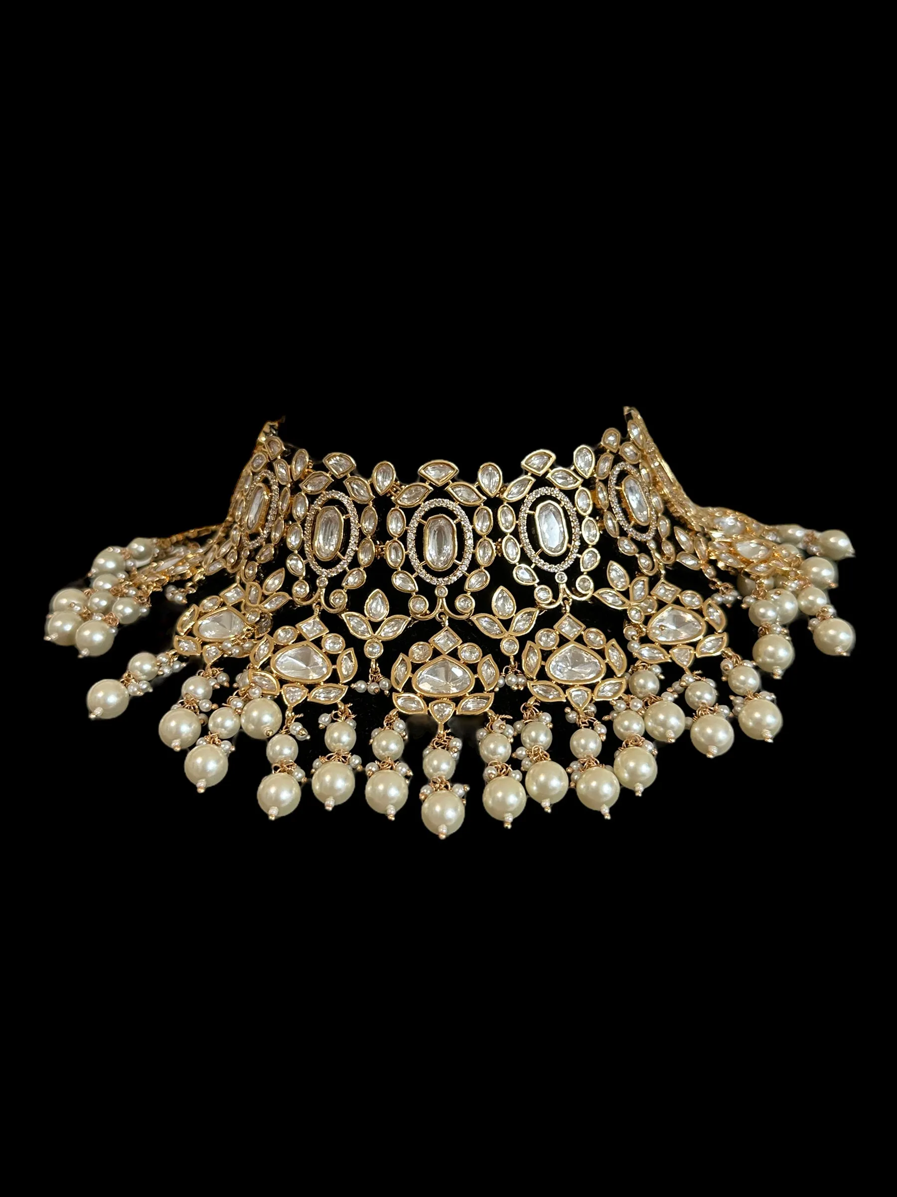 BR312 Bridal choker with earrings tika in pearls ( READY TO SHIP  )