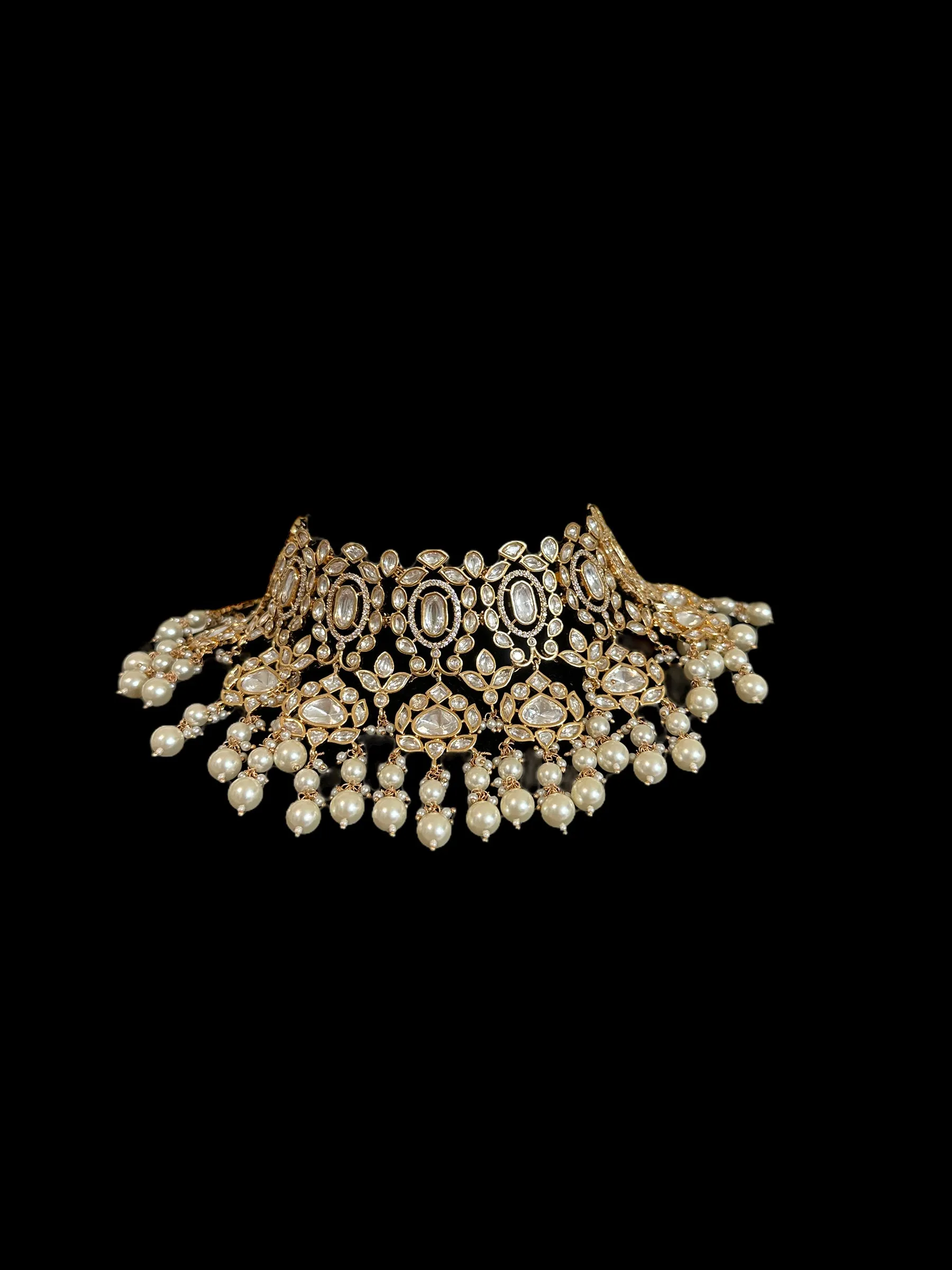 BR312 Bridal choker with earrings tika in pearls ( READY TO SHIP  )