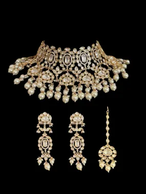 BR312 Bridal choker with earrings tika in pearls ( READY TO SHIP  )