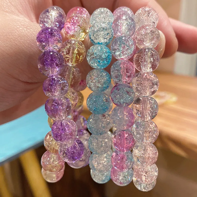 Broken Beads Ice Transparent Two-Color Bracelet Student Hand Toy Bracelet Wholesale Girlfriends' Gift Children's Day Small Gift Pliable Temperament