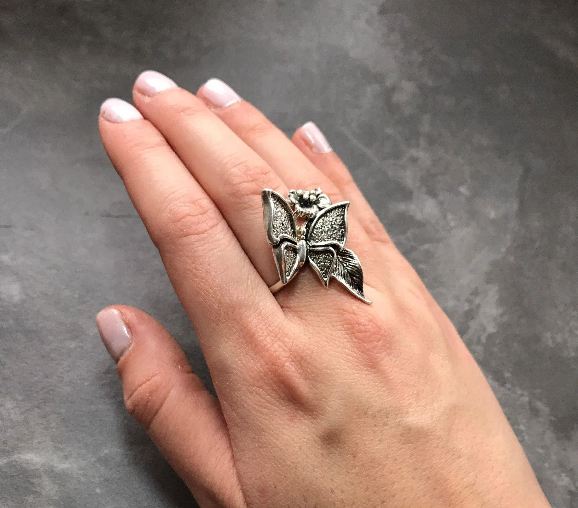 Butterfly Silver Ring - Statement Butterfly Ring - Artistic Silver Ring