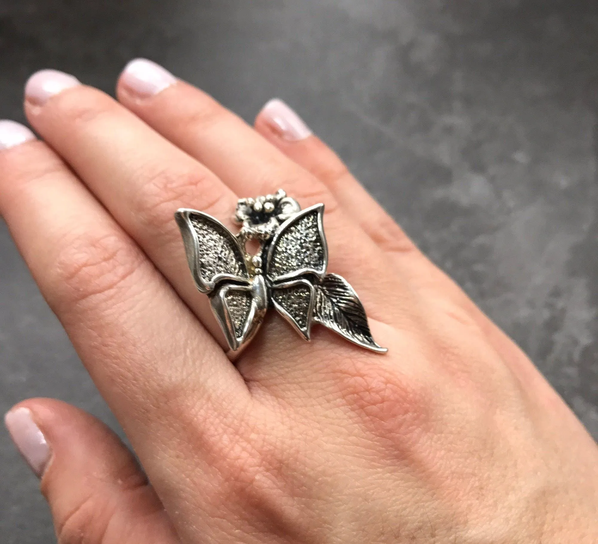 Butterfly Silver Ring - Statement Butterfly Ring - Artistic Silver Ring