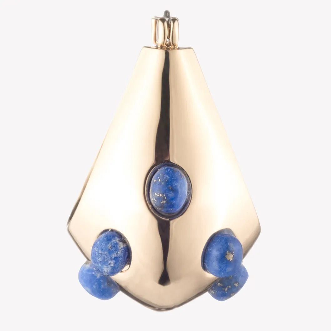 CABOCHON TEARDROP HOOP EARRINGS - LAPIS LAZULI
