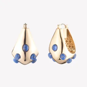 CABOCHON TEARDROP HOOP EARRINGS - LAPIS LAZULI