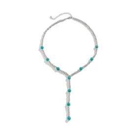 Chic Turquoise Tassel Necklace Featuring a Geometric Design