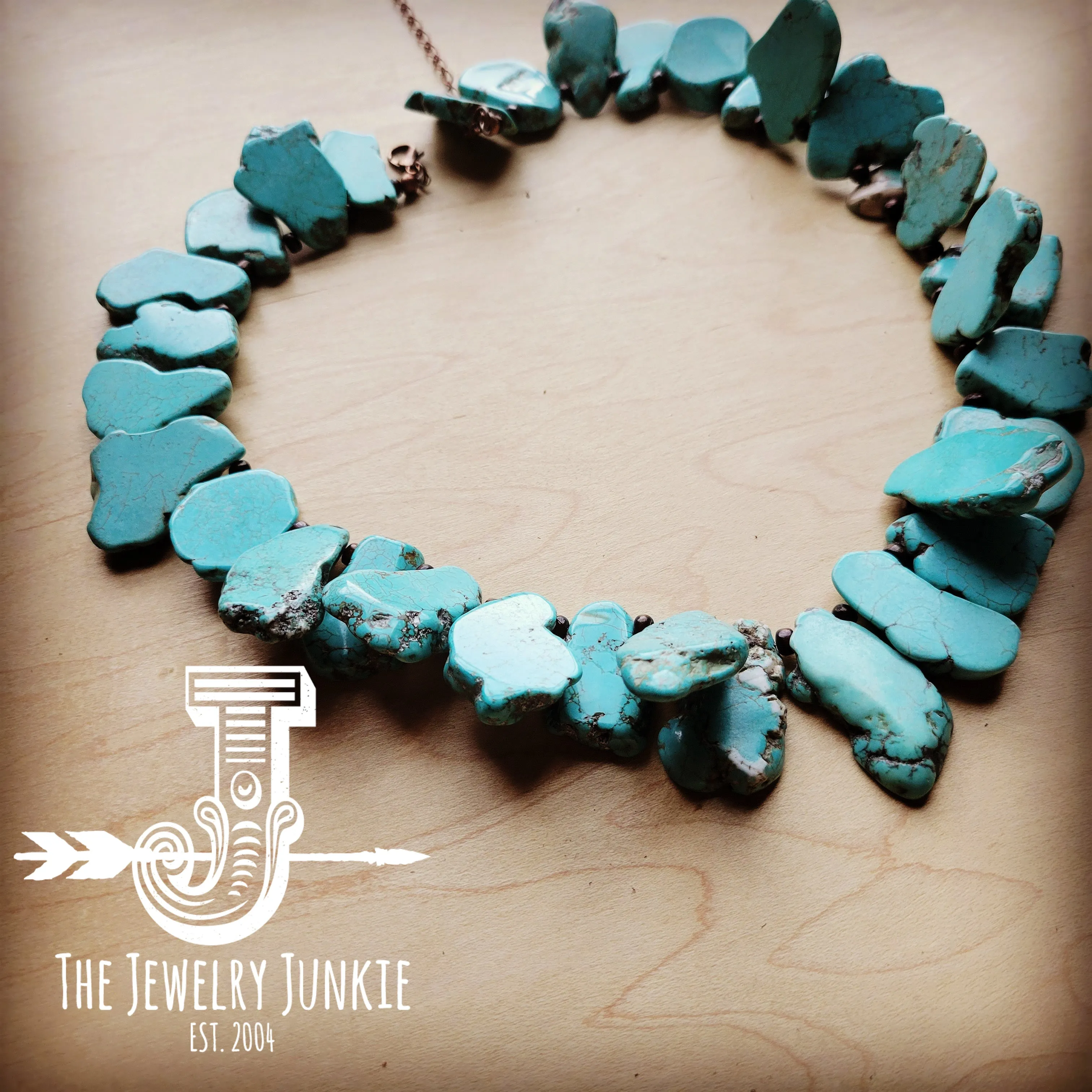 **Chunky Blue Turquoise Slab Collar Necklace 256c