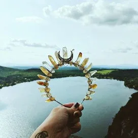 Citrine Crystal Crown with Crescent Moon by Luna Corvus