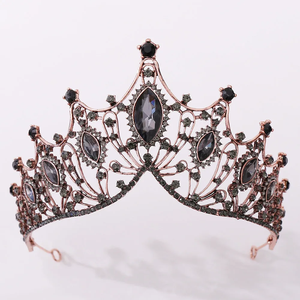 Classic European and American retro bridal headwear black baroque crystal inlaid birthday and wedding crown