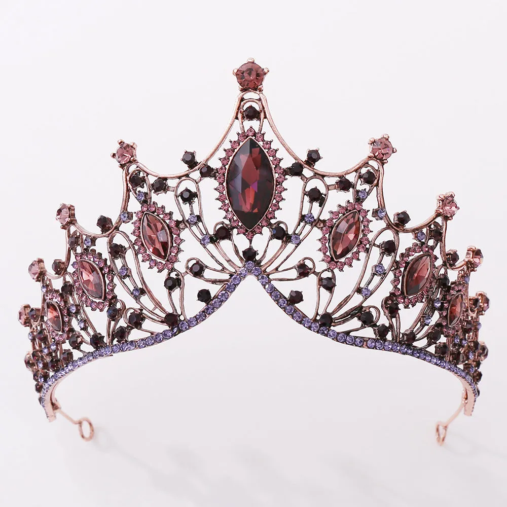 Classic European and American retro bridal headwear black baroque crystal inlaid birthday and wedding crown