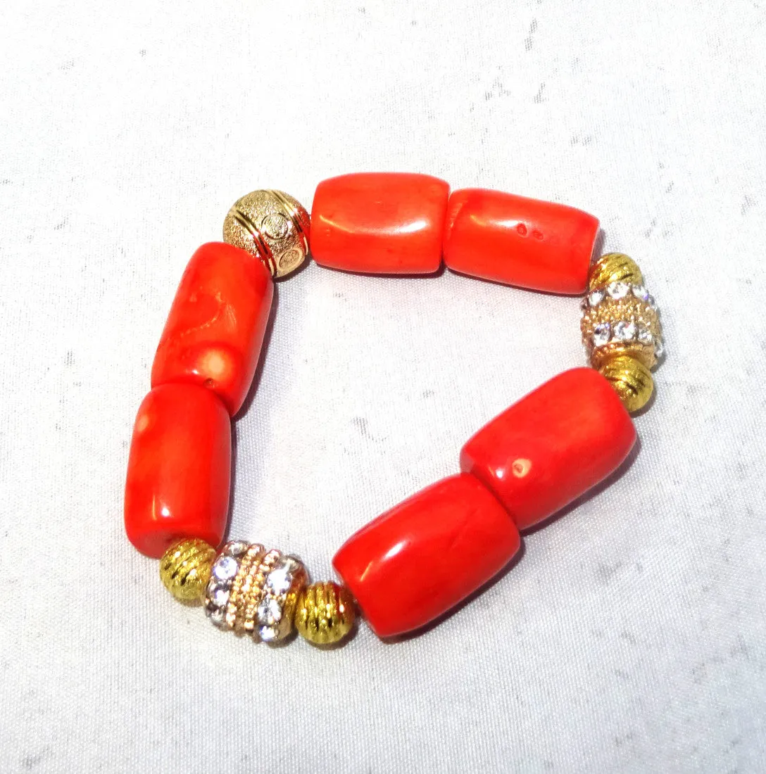 Combined Long Coral with Silver Gold Bling 1 Layers Original Traditional African Coral Beads With Gold Plated Necklace Jewelry Set