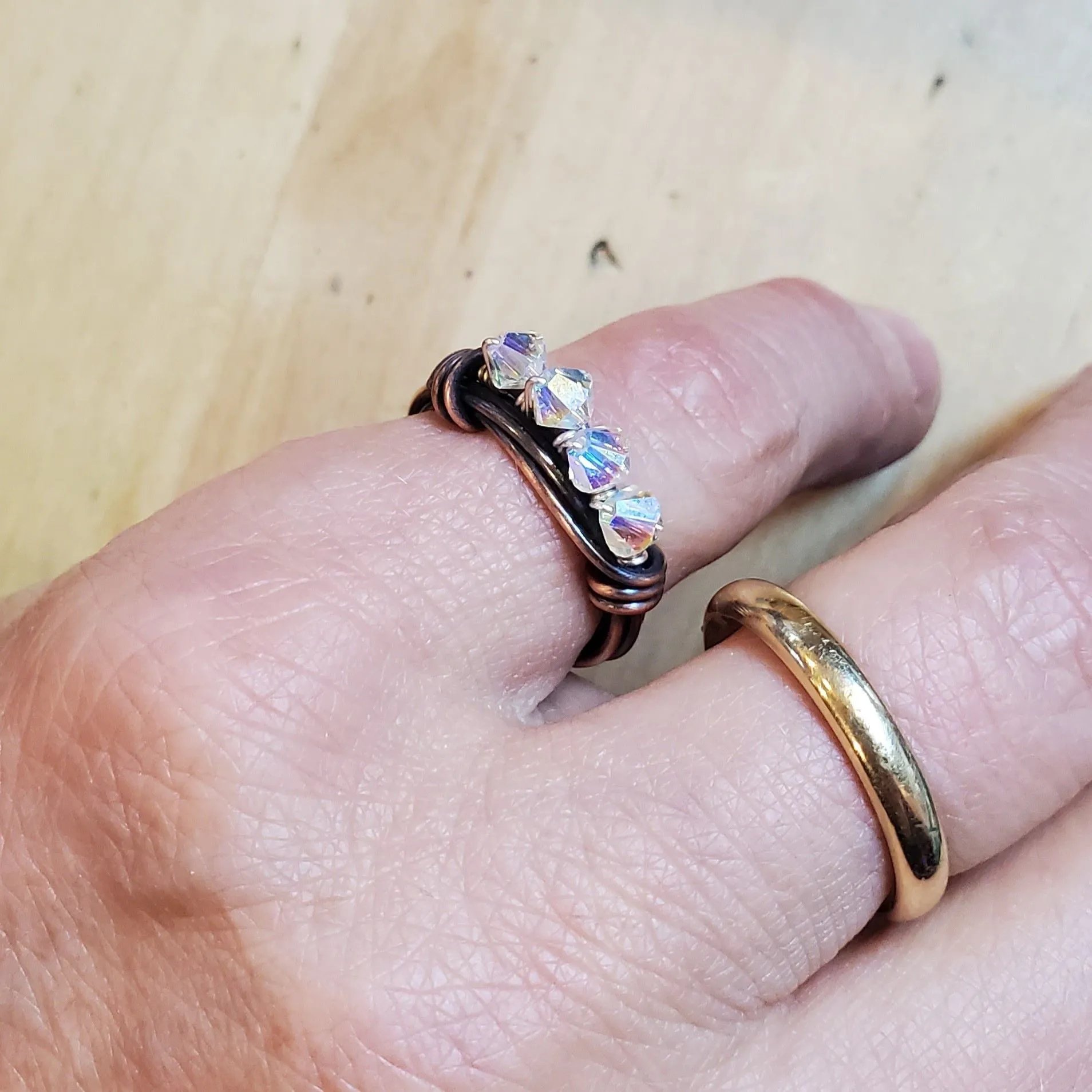 Copper Multi Wire Wrapped Super Sparkly Bling Ring