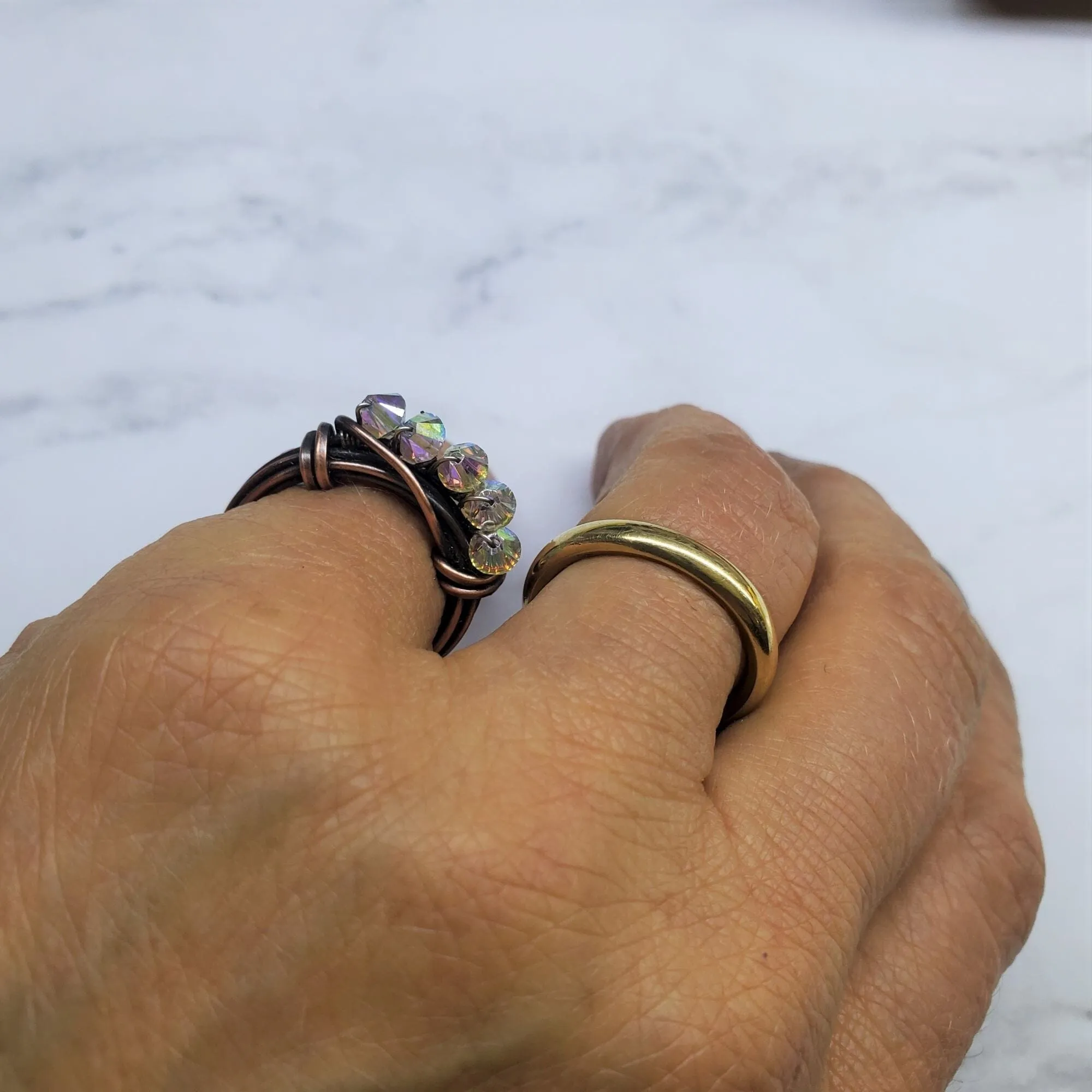 Copper Multi Wire Wrapped Super Sparkly Bling Ring