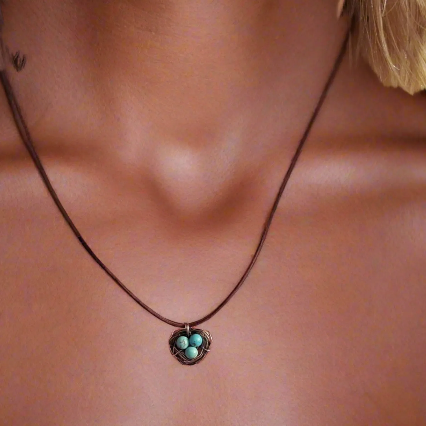 Copper Robin Nest Necklace with Up To 5 Beads