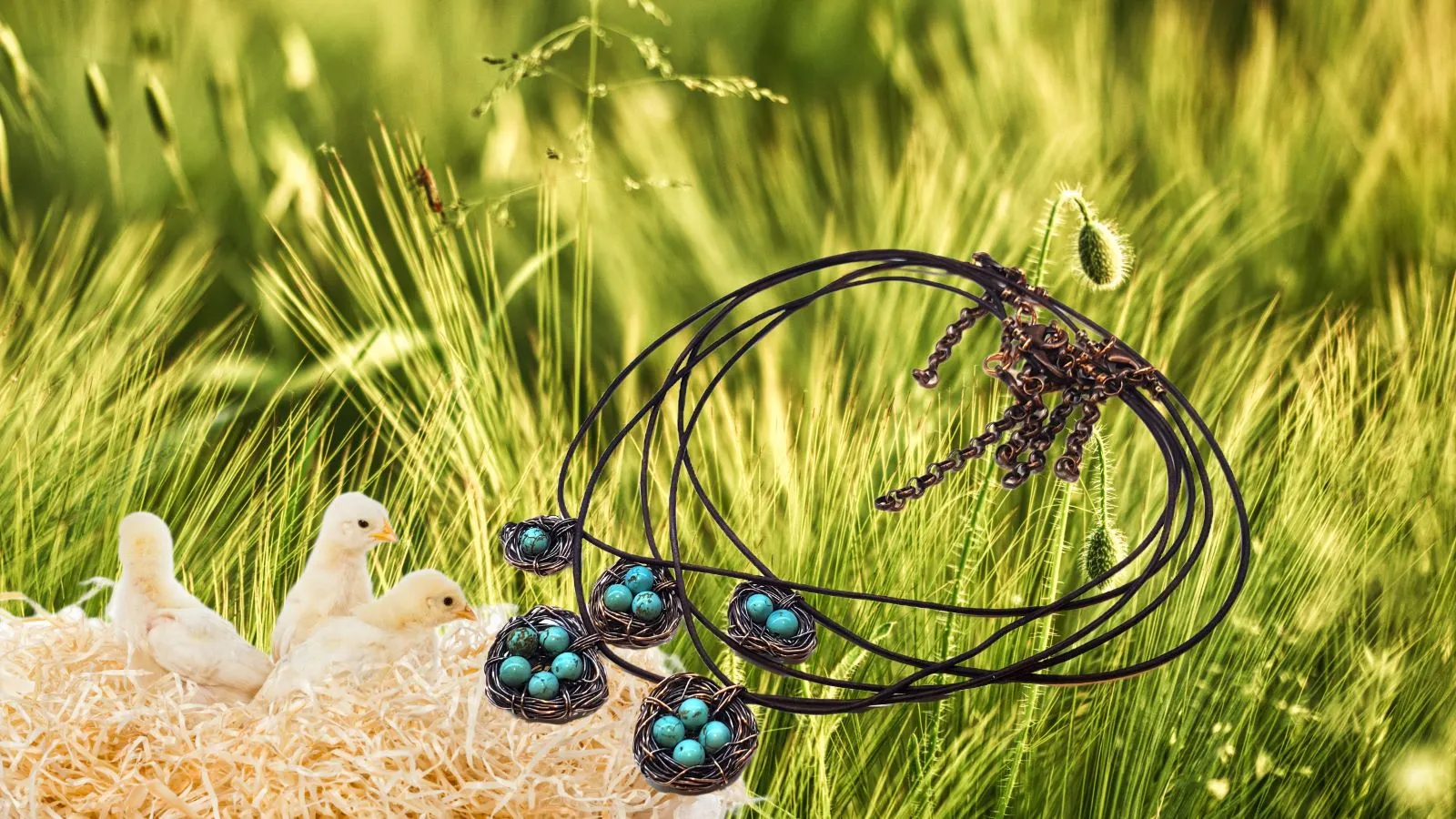 Copper Robin Nest Necklace with Up To 5 Beads