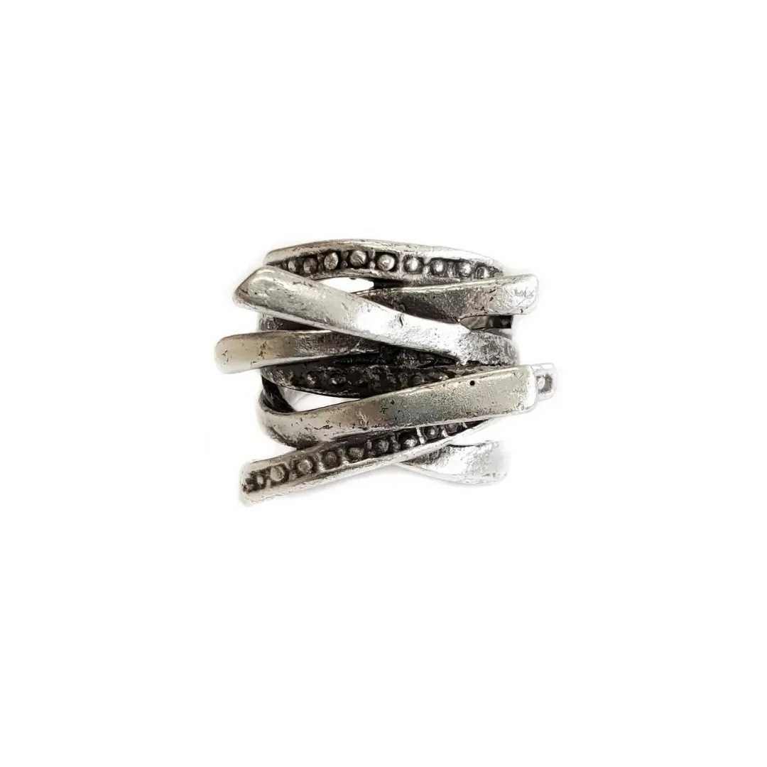 Criss Cross Antique Pewter Ring