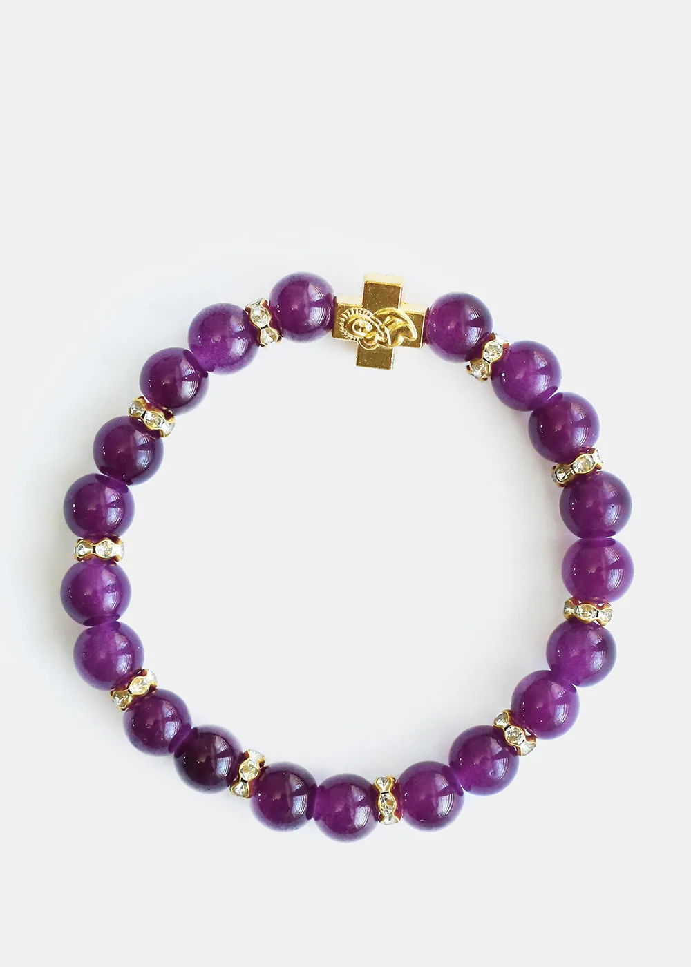 Cross & Rhinestone Bead Bracelet