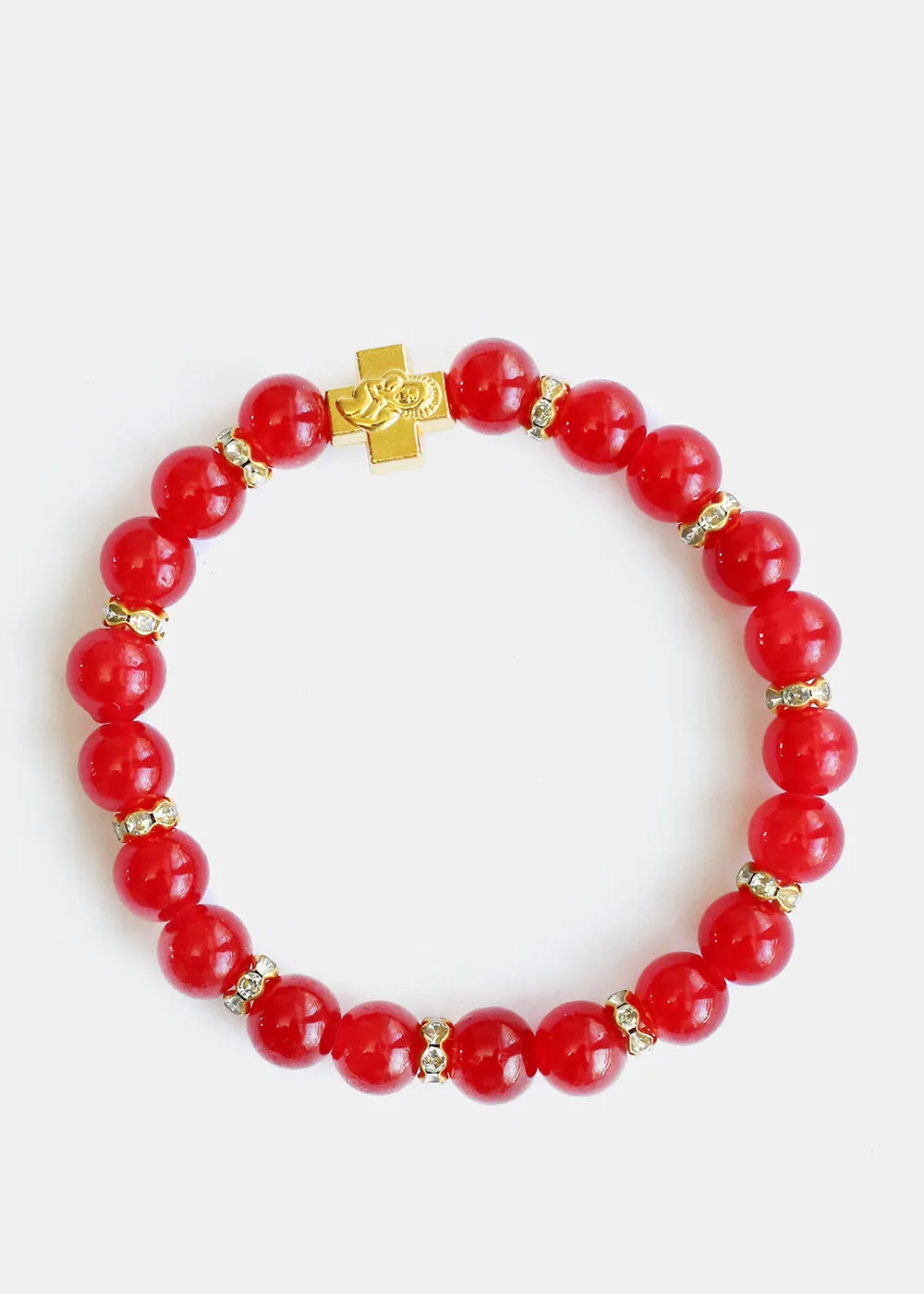 Cross & Rhinestone Bead Bracelet