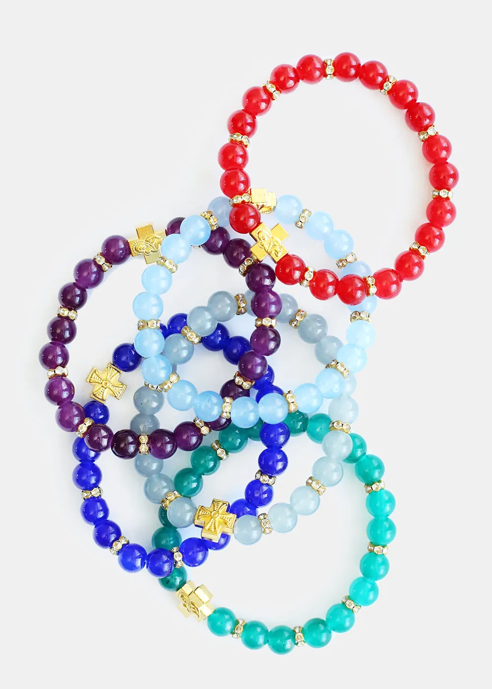 Cross & Rhinestone Bead Bracelet