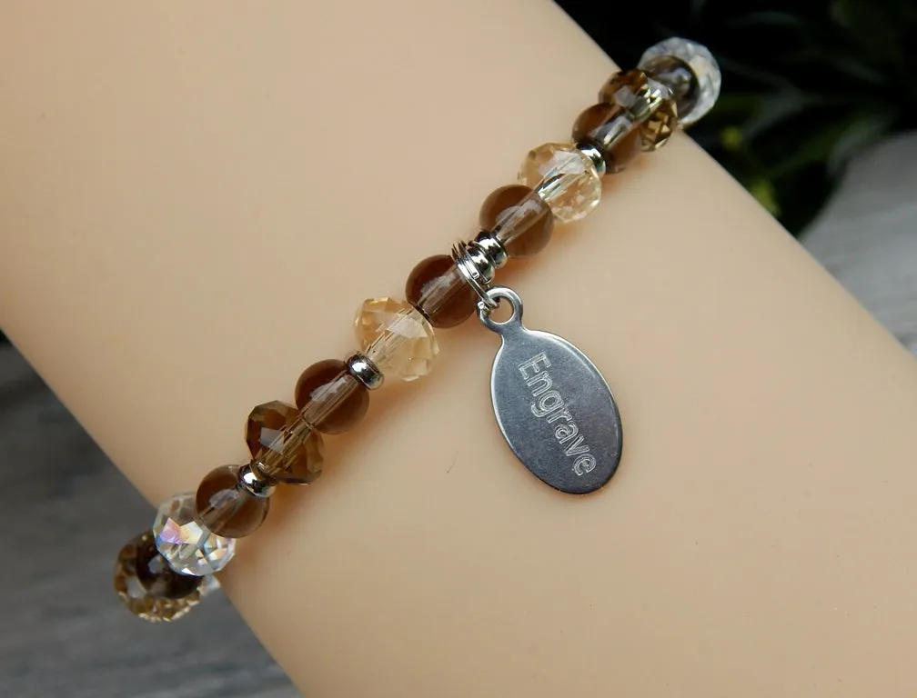 Crystal Bracelet with Quartz Beads and Personalized Engraving