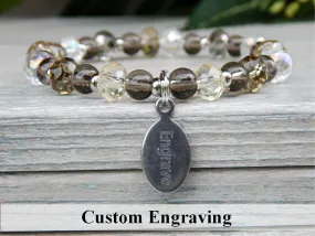 Crystal Bracelet with Quartz Beads and Personalized Engraving