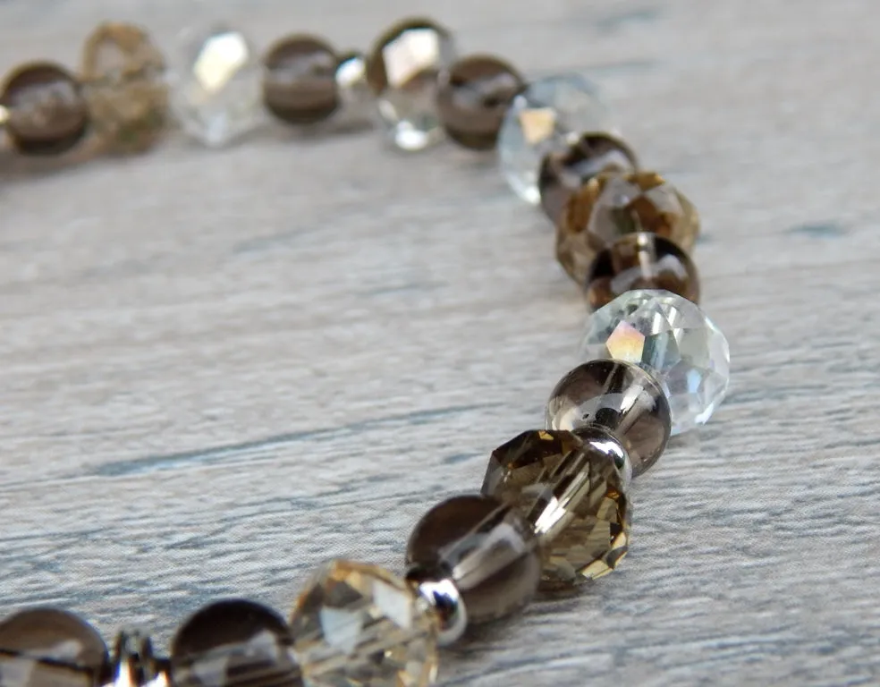 Crystal Bracelet with Quartz Beads and Personalized Engraving